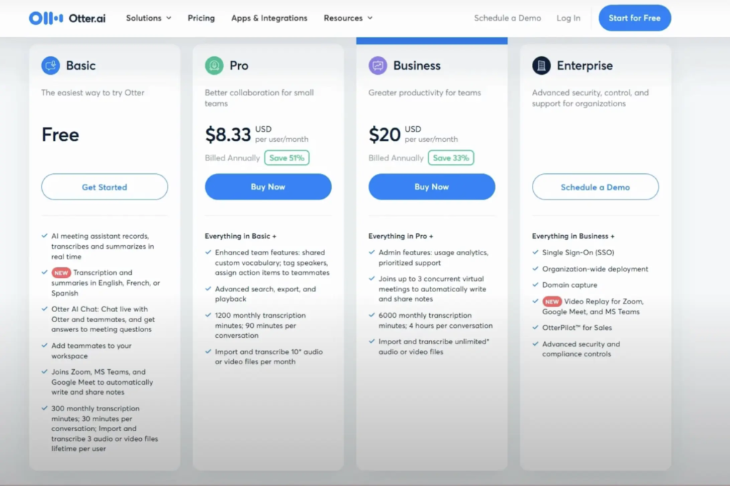 tarif otter.ai pour comptes rendus de réunion