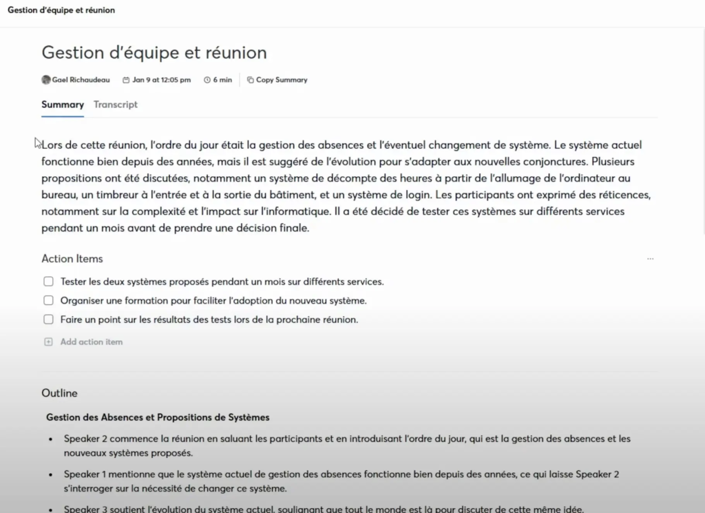 otter.ai résultat compte rendus de réunion