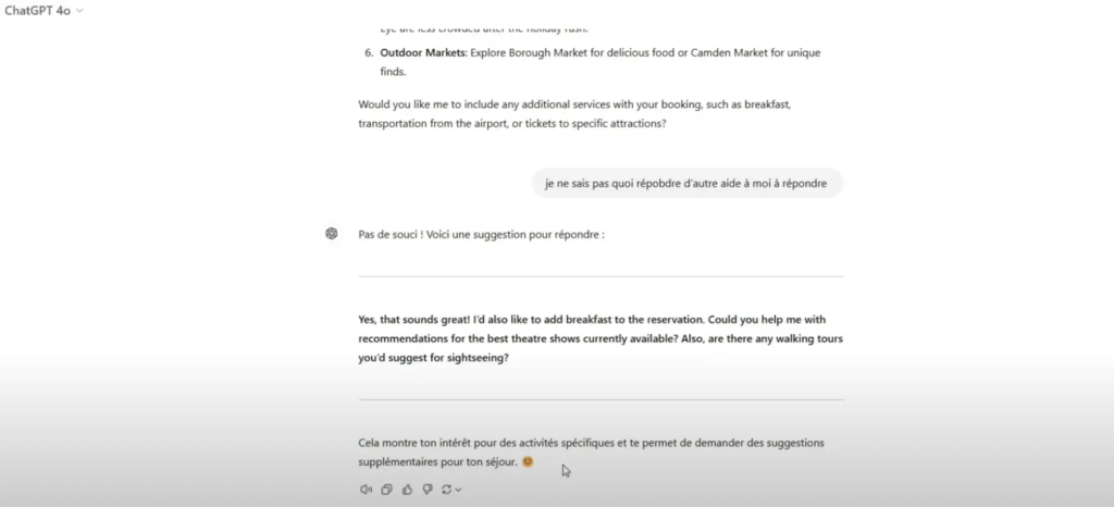 chatgpt réponse - avoir une idée de réponse dans une conversation en anglais