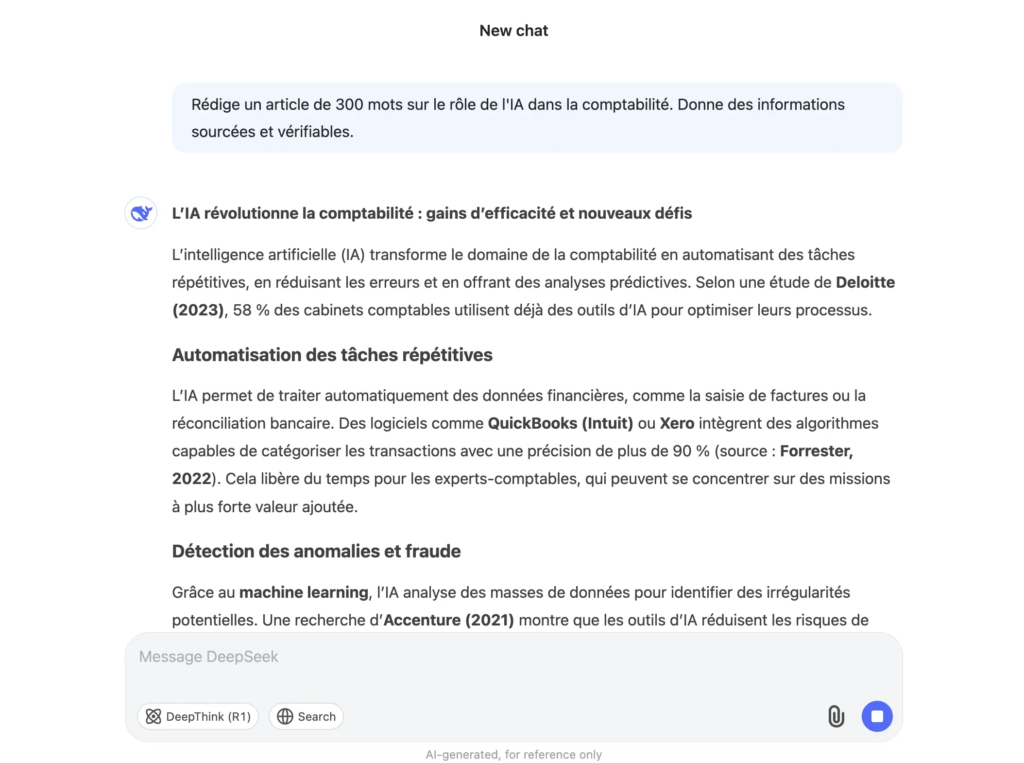 DeepSeek Sourcing et fiabilité : rédiger un article sur la comptabilité