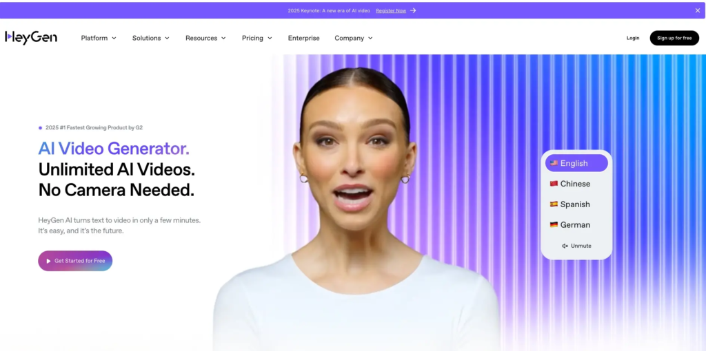 Interface HeyGen pour générateur de voix