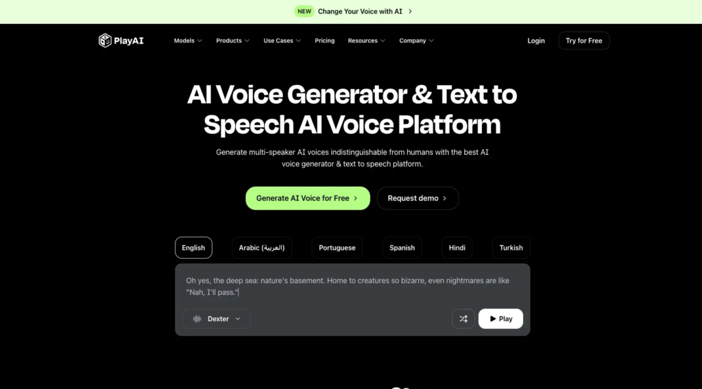 Interface PlayHT pour générateur de voix