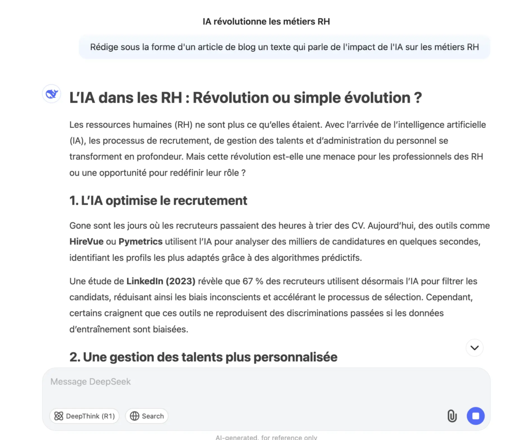 DeepSeek : rédaction de contenu (blog)