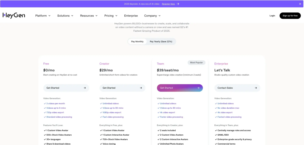 Pricing HeyGen