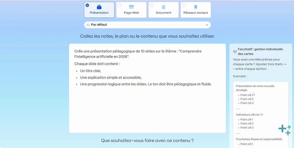 Zone de prompt avec un prompt Gamma AI