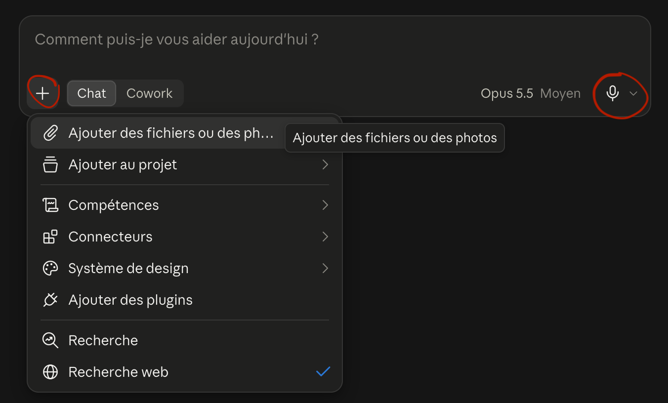 Barre ajout de fichier et micro